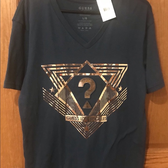 Guess Tops - Guess Sky BlueT-Shirt Silver Metallic Raised Logo